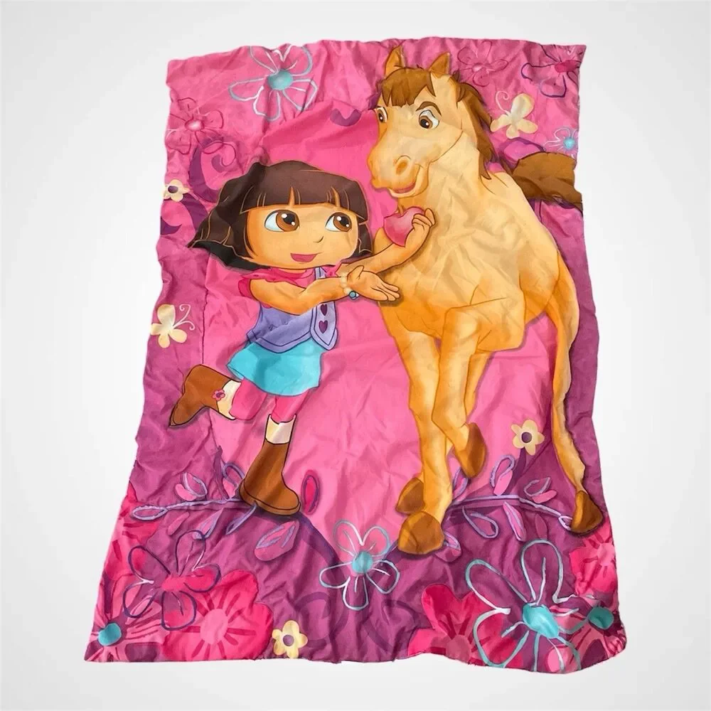 RARE Dora The Explorer Fitted Crib Sheet Toddler Bed Comforter Flat Sheet Pillow